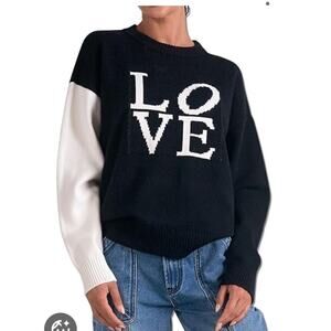 ELAN LOVE Colorblock Black White Long Sleeve Pullover Sweater, Size Large